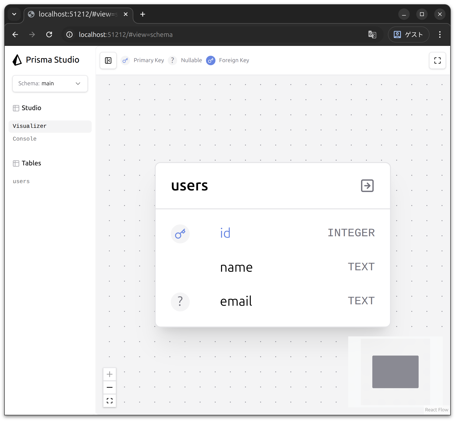 Prisma Studioでのテーブルの確認